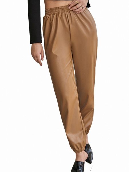 

women's pants & capris frenchy elastic waist pu leather pants n4kj#, Black;white