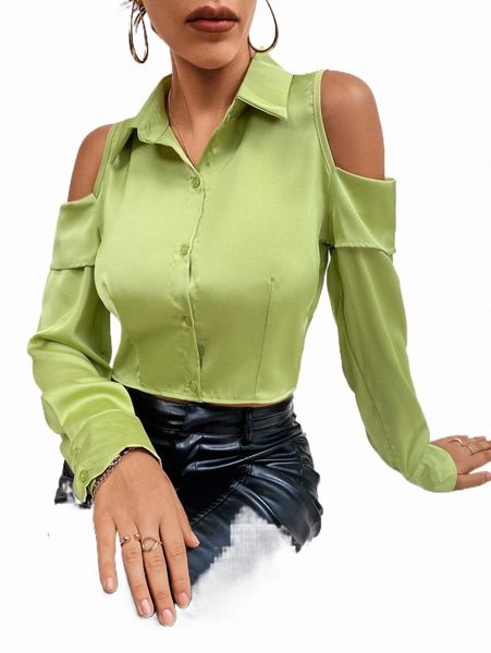 

women's blouses & shirts solid cold shoulder crop shirt s7jg#, White