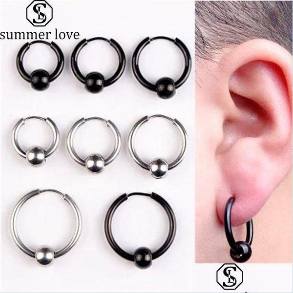 

dangle chandelier fashion men hoop earrings stainless steel round bead for women 8mm-20mm gold/sier/black circle jewelry drop deliver dha2f, Silver