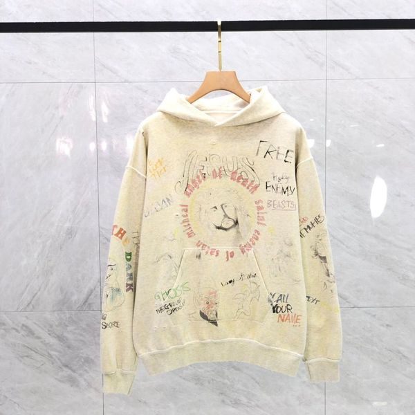 

22fw classic catoon vintage hoodie sweatershirt knitted hooded grafftti print loose style saint oversized, Black