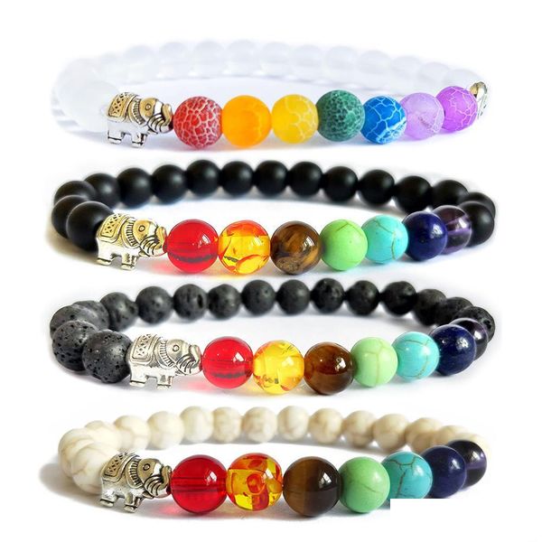 

charm bracelets natural stone 7 chakra bracelet elephant bangle round beads essential oil diffuser fashion elastic brace dhseller2010 dhnfe, Golden;silver