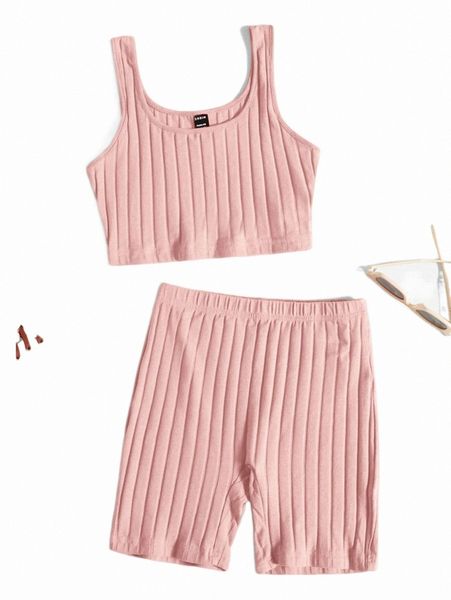 

two piece dress petite rib-knit crop tank & biker shorts set h4mb#, White
