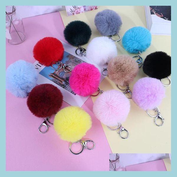 

keychains 8cm fluffy faux rabbit fur ball keychains women girls car school bag key ring keyring pompom chain accessories gi newdhdhxb7, Silver
