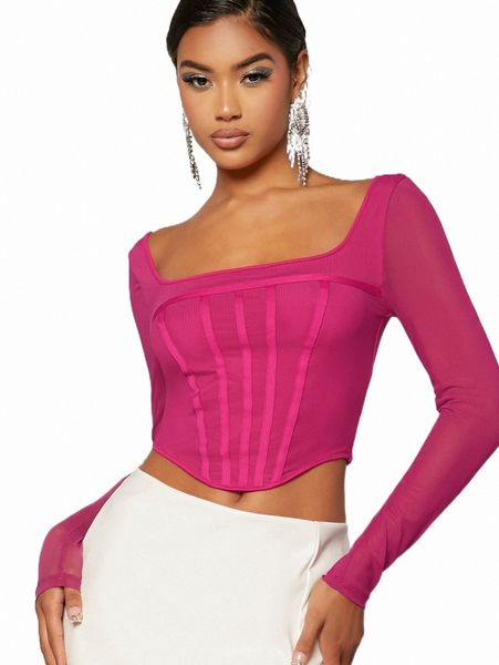 

women's t-shirt bae binding detail asymmetrical hem mesh crop 76ou#, White