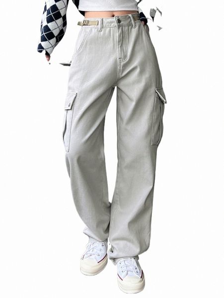 

women's jeans dazy buckle waist flap pocket cargo jeans c62t#, Blue