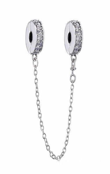 

925 sterling silver shining elegance clip safety chain with clear pave cz c, Black
