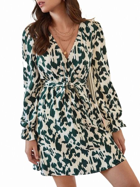 

casual dresses frenchy allover print surplice neck belted dress q3es#, Black;gray