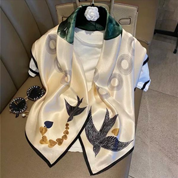 

swallow scarf female mulberry silk silk scarf 90 big square spring and summer new silk square265z, Blue;gray