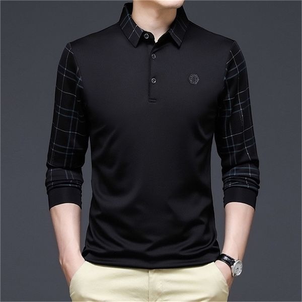 

men's polos ymwmhu fashion solid polo shirt men korean fashion clothing long sleeve casual fit slim man polo shirt button collar 22090, White;black