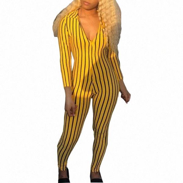 

women's jumpsuits & rompers women's jumpsuits & rompers hirigin 2021 fashion striped printed jumpsuit long sleeve deep v-neck body, Black;white