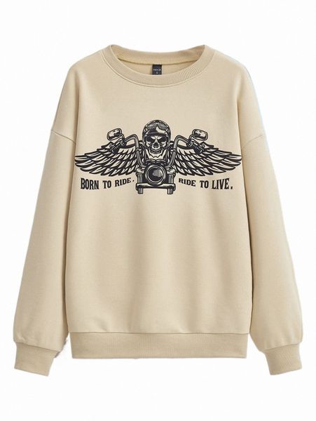 

women's hoodies & sweatshirts x hanibi slogan & skull print drop shoulder sweatshirt 26sc#, Black
