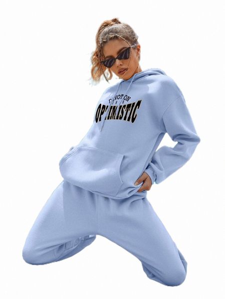 

two piece dress letter graphic drawstring hoodie & sweatpants g0yh#, White