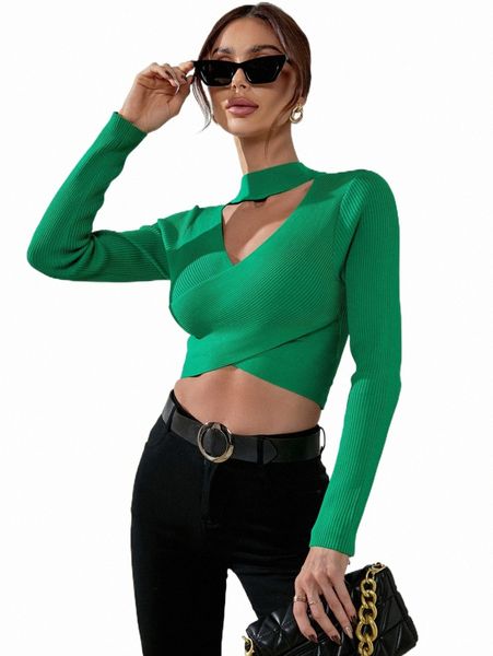 

women's sweaters choker neck crossover crop sweater y9a5#, White;black