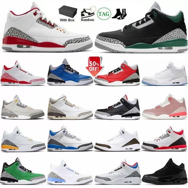 

with box jumpman 3 basketball shoes sports sneakers women trainers cardinal red university blue lightning black cat fire red white mens oreo