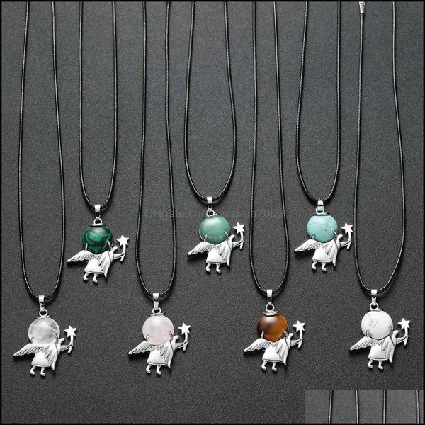 

pendant necklaces 12pcs natural stone fairy spirit pendant necklace trends dancer angel angle wings crystal pendants jewelry chocker dh8kd, Silver