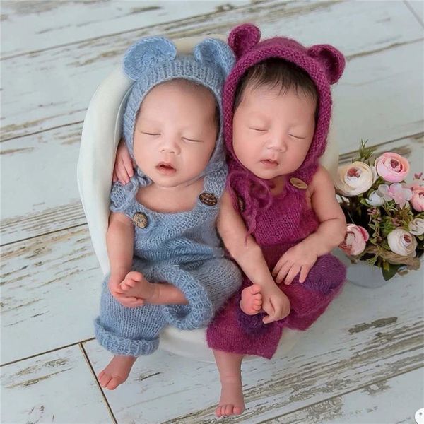 

caps hats born baby infant pography props boy girl outfits cute bear hat and overalls set soft mohair bebe po clothes jumsuit 220907, Yellow