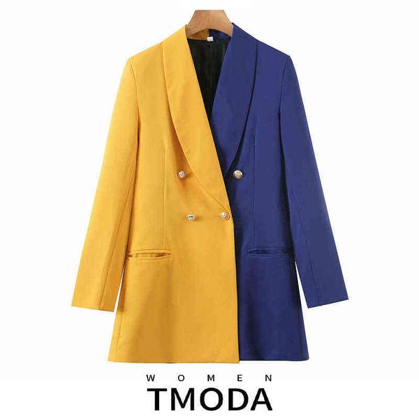 

suit tmoda1914 2022 autumn women fashion blue yellow patchwork loose blazer fem, White;black