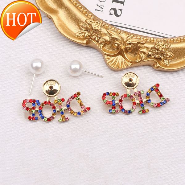 

d1 home color super flash diamond inlaid letter earrings new fashion personality trend pearl fan-shaped accsori factory direct sale, Golden