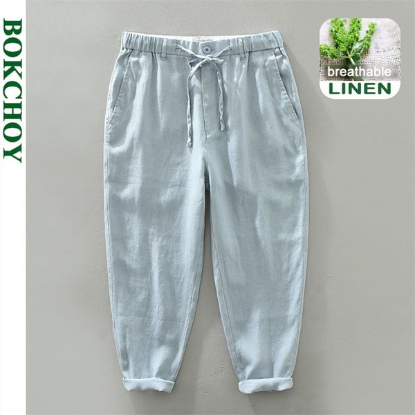 

men's pants spring summer men pure linen pants breathable cool hemp deawstring fit casual trouser gc-1632 220907, Black