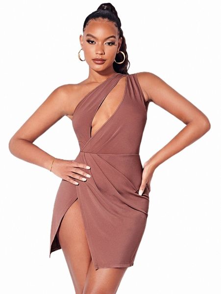 

casual dresses bae one shoulder cut out wrap hem dress 00re#, Black;gray