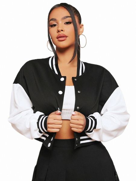 

women's jackets sxy drop shoulder two tone bomber jacket g7vc#, Black;brown