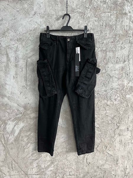 

new men's large pocket jeans designer style vintage craft pants, Blue