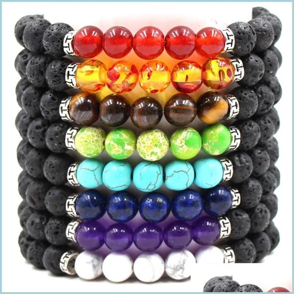 

charm bracelets natural lava rock stone bracelets for men 8mm yoga beads bangle essential oil diffuser elastic bracelet dhseller2010 dhged, Golden;silver