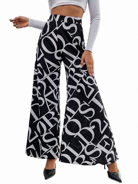 

women's pants & capris allover letter graphic wide leg pants y2by#, Black;white