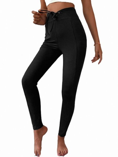 

women's shorts grommet eyelet knot waist rib-knit leggings n6zj#, White;black