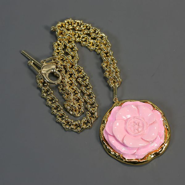 

electroplating pink turquoise pendant flower gold plated chain necklace for lady gifts, Silver