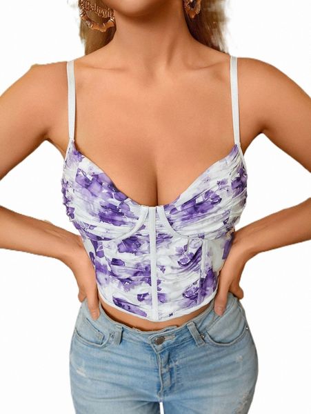 

women's tanks & camis parthea floral print ruched bustier cami o1ph#, White