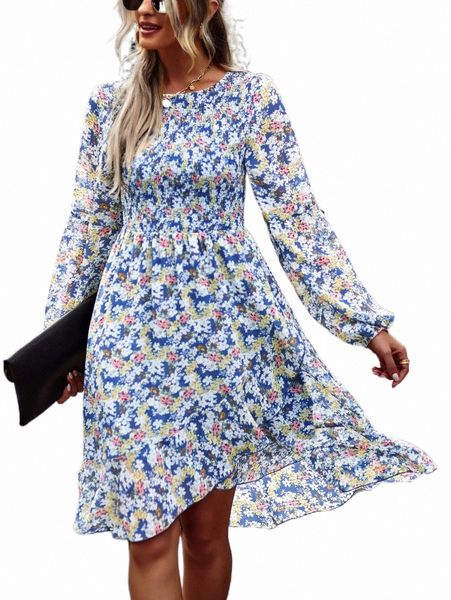 

casual dresses allover floral print ruffle hem dress h5hh#, Black;gray