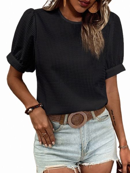 

women's blouses & shirts puff sleeve keyhole back blouse b69z#, White