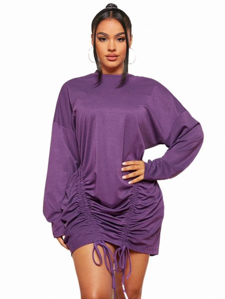 

casual dresses sxy drop shoulder drawstring front dress d9ow#, Black;gray