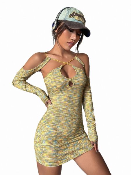 

casual dresses space dye criss cross backless bodycon dress w6ox#, Black;gray