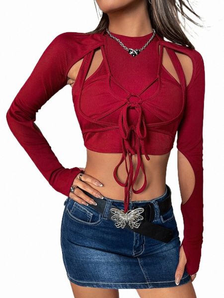 

women's t-shirt solid cutout tie front crop tee 8604#, White