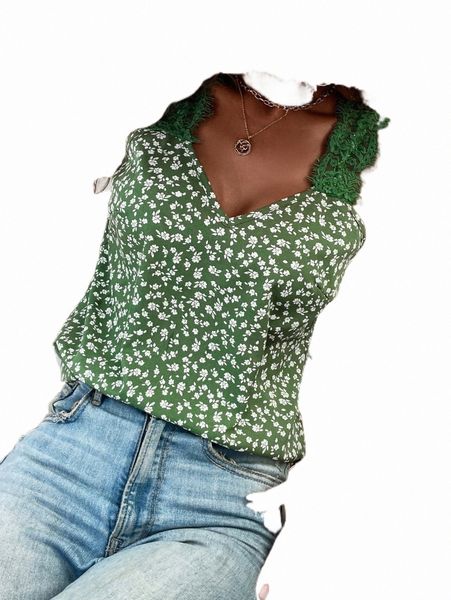 

women's tanks & camis ditsy floral print guipure lace trim cami 55k6#, White