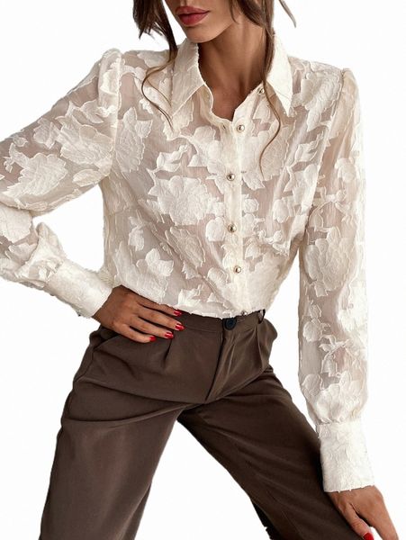 

women's blouses & shirts jacquard button up shirt 26es#, White