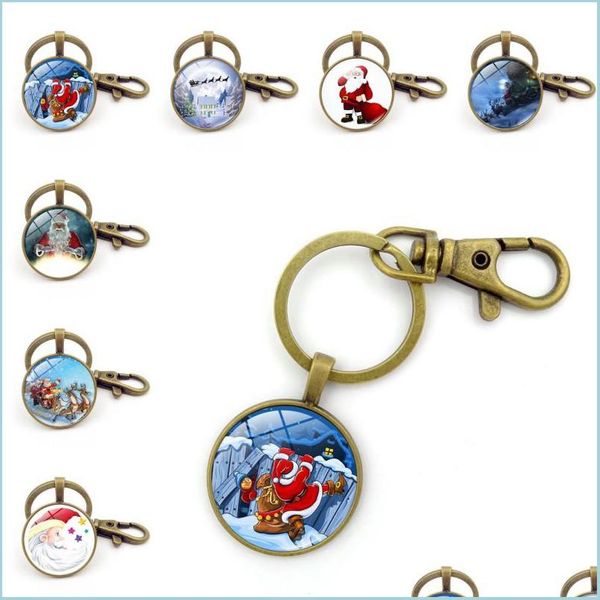 

key rings christmas keychain key holder cute cartoon santa claus keyrings xmas gemstone keyfob bag pendant for women fashion jewelry dhg67, Slivery;golden