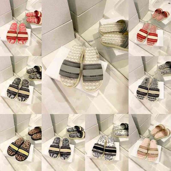 

womens embroidery bbottom slippers sandals women sandal flat leopard houndstooth designer canvas classic summer outdoor leisure, Black