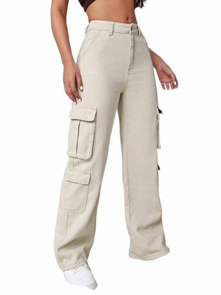 

women's jeans high waisted flap pocket cargo jeans e5pc#, Blue