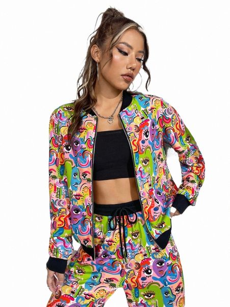 

women's jackets x flacart pop art print bomber jacket i7mx#, Black;brown