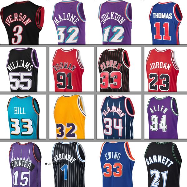 

allen iverson throwback basketball jersey larry bird vince carter john stockton karl malone charles barkley mike miller patrick ewing grant, Black;red