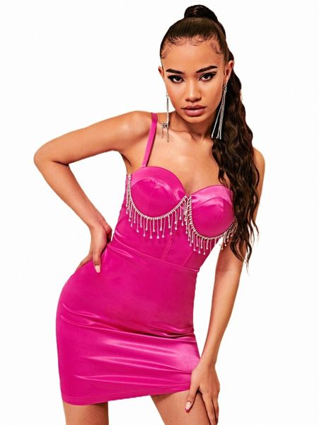 

casual dresses bae rhinestone fringe detail satin cami dress j5ui#, Black;gray