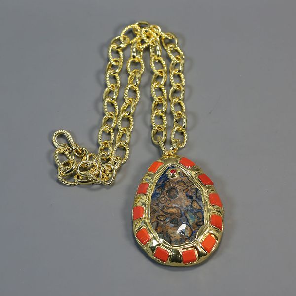 

natural blue ocean jasper jade electroplated pendant fashion gold plated chain necklace handmade for women lady gifts, Silver