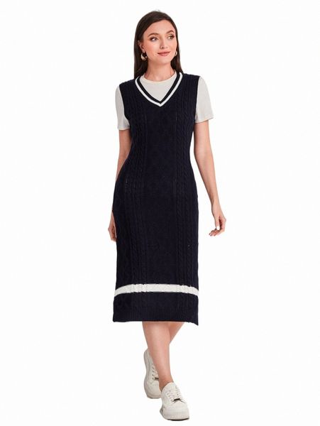 

women's sweaters colorblock slit hem cable knit sweater dress without tee t55m#, White;black