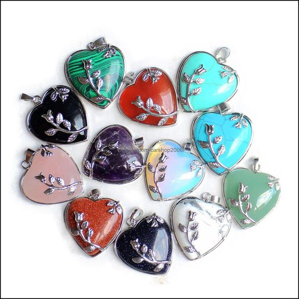 

pendant necklaces natural healing crystals heart pendant necklaces reiki quartz love metal gemstone choker jewelry for womens girls d dhysx, Silver