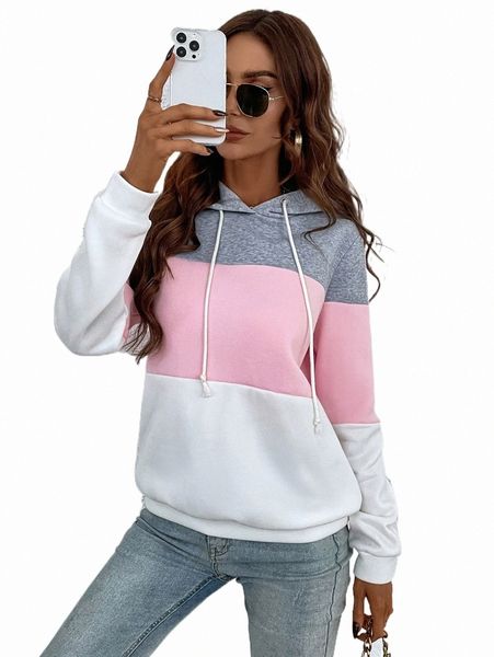 

women's hoodies & sweatshirts colorblock drawstring hoodie h9u1#, Black