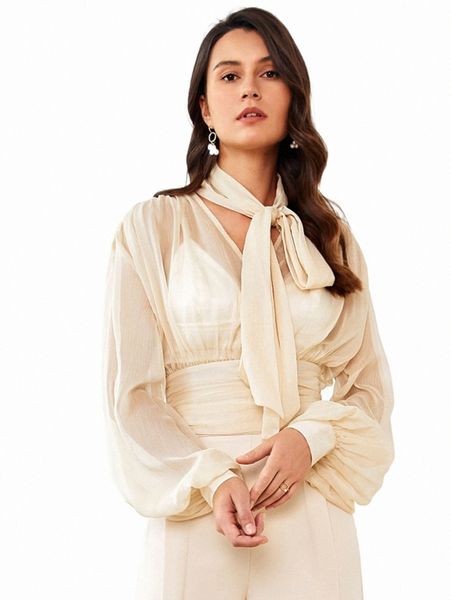 

women's blouses & shirts tie neck ruched bust blouse g7bn#, White