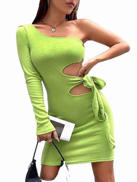 

casual dresses one shoulder cut out knot side bodycon dress l4fi#, Black;gray